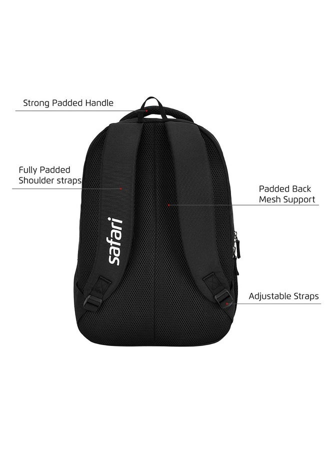 Safari Safari Omega Pro 35L Laptop Backpack with Raincover, 3 compartments, bottle holder, organizer, school bag for boys and girls, college bag for women and men, office bag, travel bag, Color- Black  - Image 3