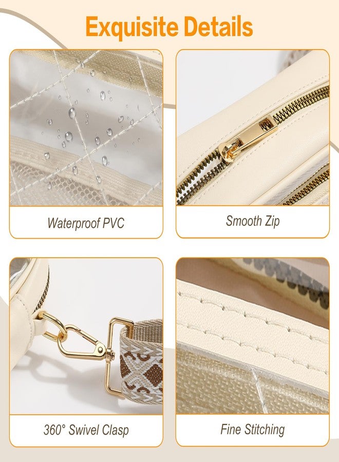 MoKo Clear Bag for Stadium Events, Waterproof Lightweight Concert Crossbody Bag with 3 Pockets and Adjustable Shoulder Strap for Men Women for Gym, Music Festival, Outdoors, Beige - Image 3