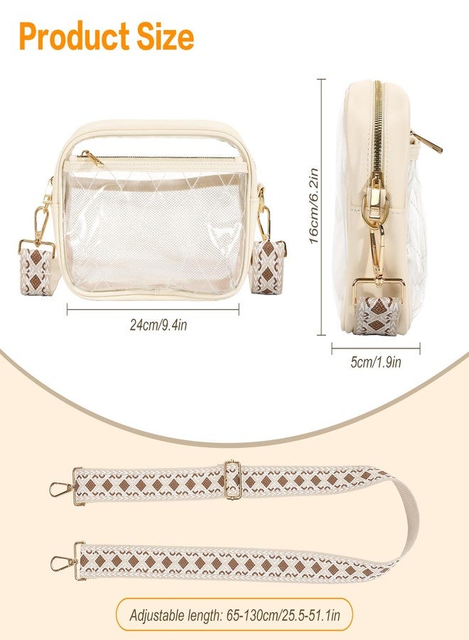 MoKo Clear Bag for Stadium Events, Waterproof Lightweight Concert Crossbody Bag with 3 Pockets and Adjustable Shoulder Strap for Men Women for Gym, Music Festival, Outdoors, Beige - Image 5