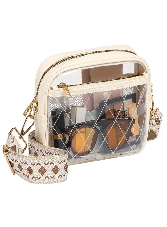 MoKo Clear Bag for Stadium Events, Waterproof Lightweight Concert Crossbody Bag with 3 Pockets and Adjustable Shoulder Strap for Men Women for Gym, Music Festival, Outdoors, Beige - Image 1