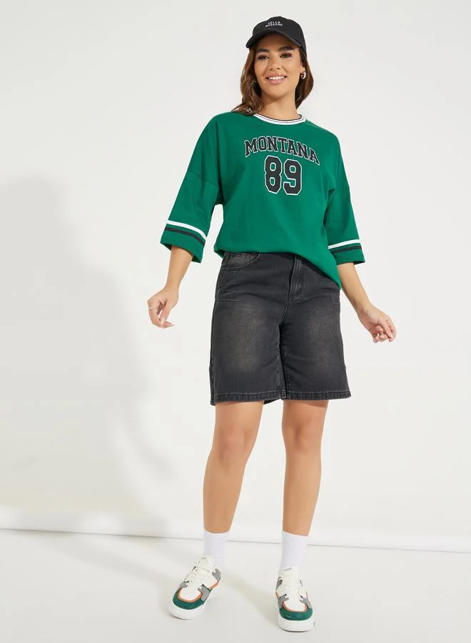 Styli Oversized Montana Slogan T-Shirt with Exaggerated Sleeves