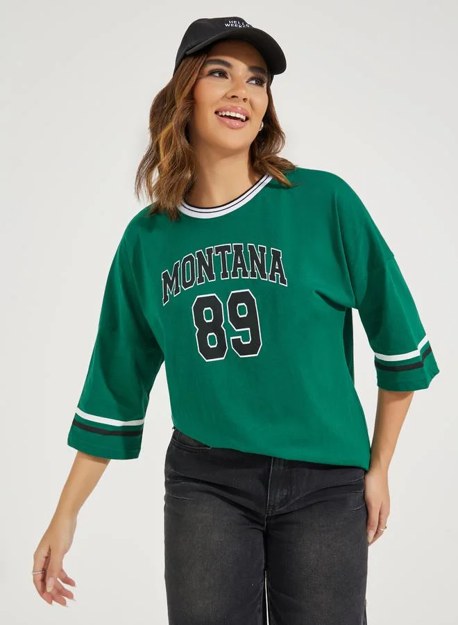 Oversized Montana Slogan T-Shirt with Exaggerated Sleeves