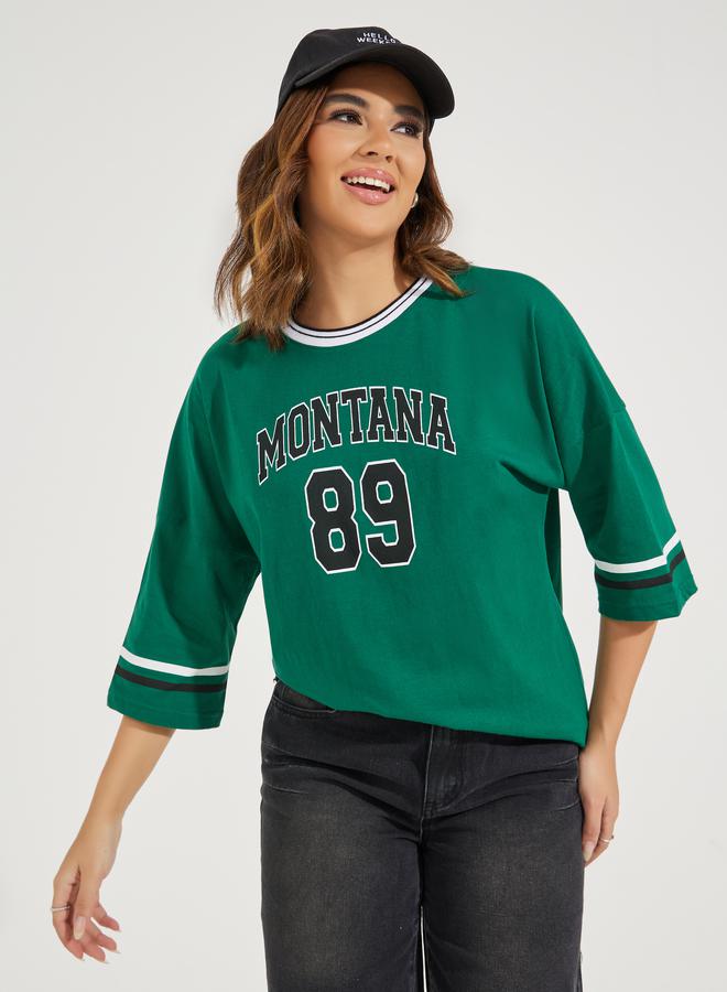 Styli Oversized Montana Slogan T-Shirt with Exaggerated Sleeves - Image 1
