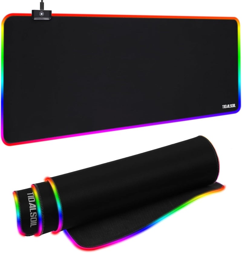 TIDALSOIL RGB Gaming Mouse Pad, 31.5 x 11.8 Inch Oversized Mouse Mat with 12 Light Modes, Non-Slip Rubber Base, Large Keyboard Pad for PC Gaming, Office, Black - Image 1