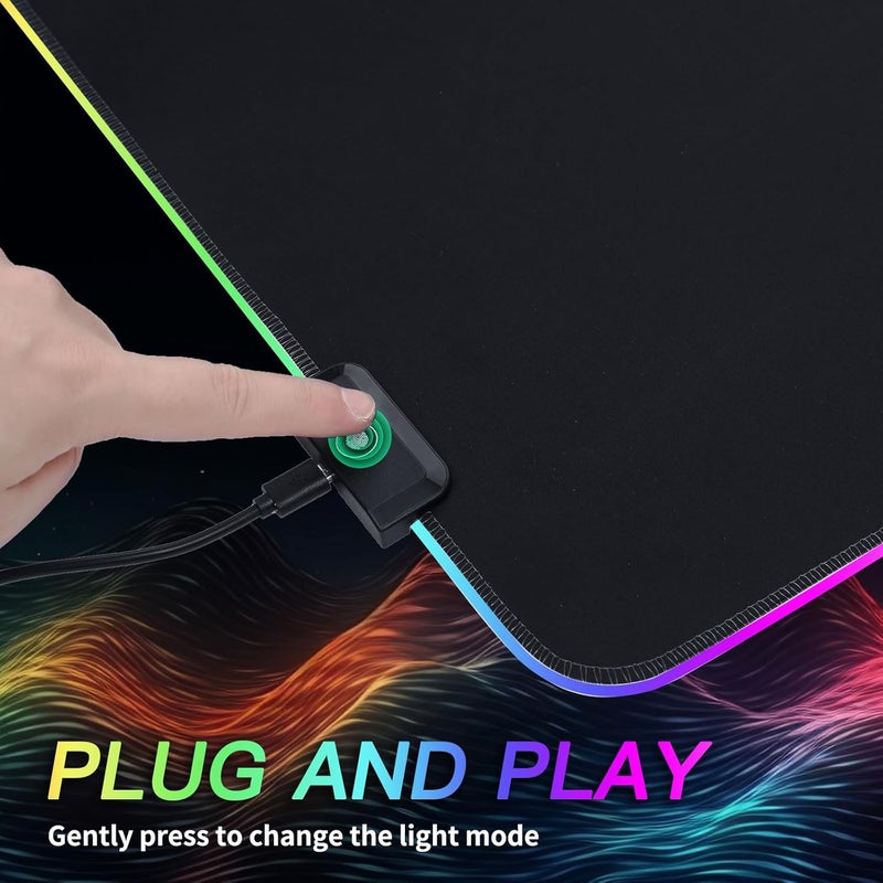 TIDALSOIL RGB Gaming Mouse Pad, 31.5 x 11.8 Inch Oversized Mouse Mat with 12 Light Modes, Non-Slip Rubber Base, Large Keyboard Pad for PC Gaming, Office, Black - Image 4