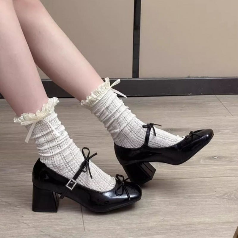 French Square-Toe Mary Jane Shoes 2025 Leather Shoes New Sweet Bow Matchinging Skirt Silver Shoes for the Beginning of School Season - Image 3