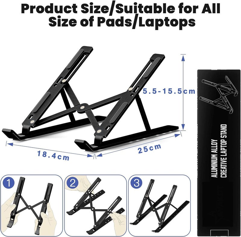 Portable Laptop Stand, Aluminum Laptop Holder, Adjustable Laptop Riser, Notebook Computer Laptop Stand For Desk Compatible With Macbook Air Pro, Dell, Asus, Hp, Lenovo, 10-15.6 Laptops (Black) - Image 5