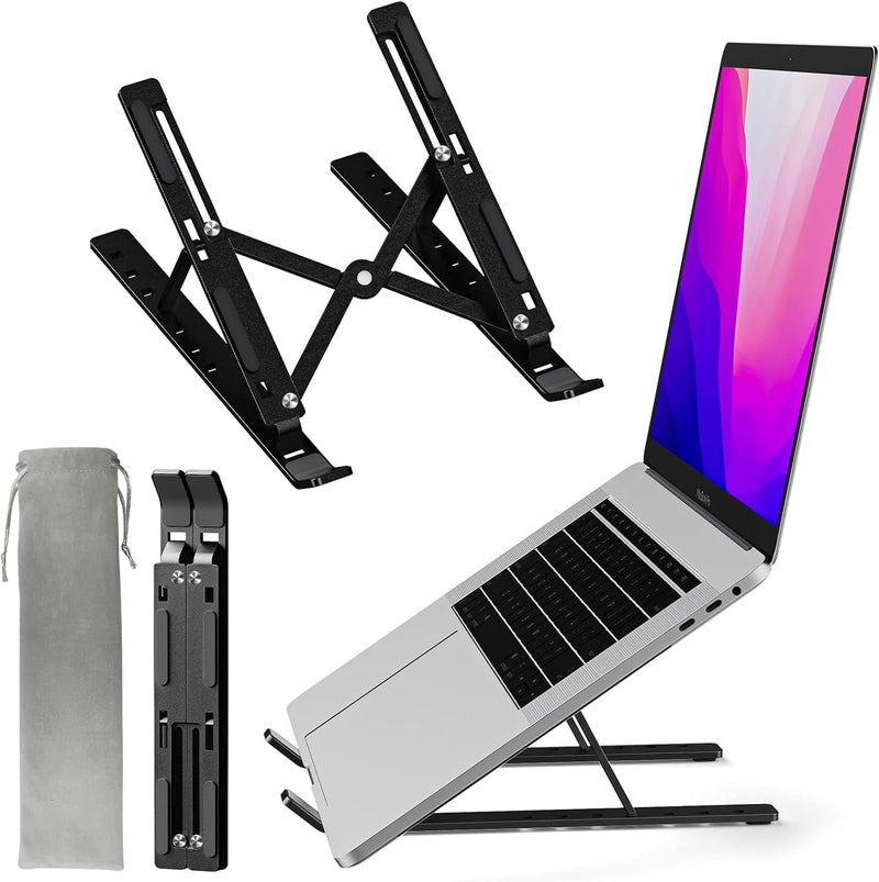 Portable Laptop Stand, Aluminum Laptop Holder, Adjustable Laptop Riser, Notebook Computer Laptop Stand For Desk Compatible With Macbook Air Pro, Dell, Asus, Hp, Lenovo, 10-15.6 Laptops (Black) - Image 1