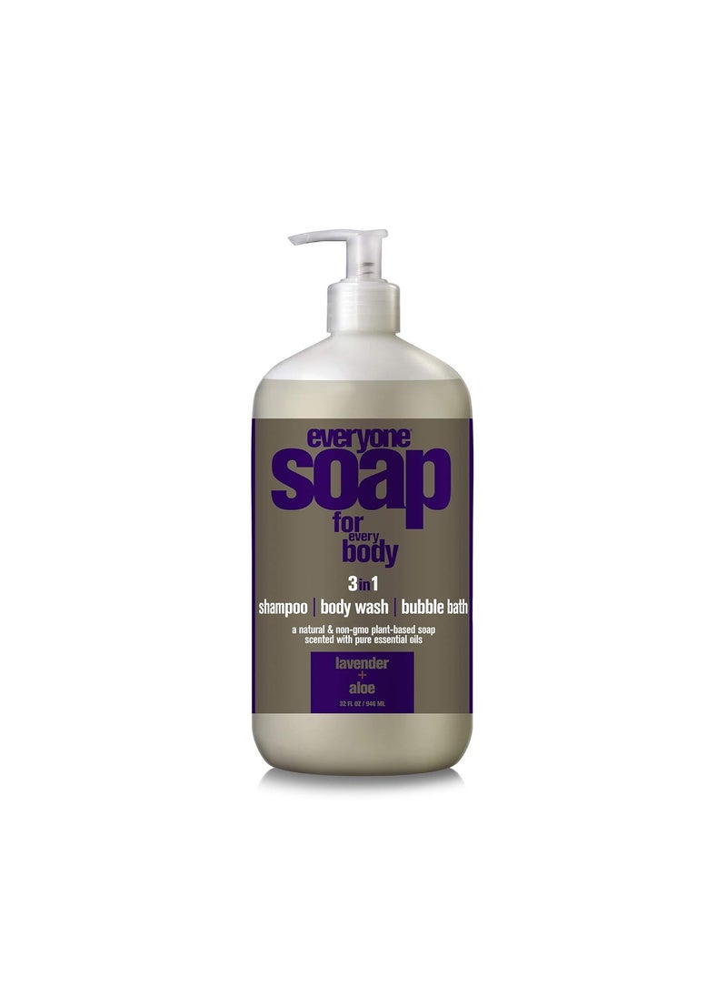 everyone for every body - Everyone for Every Body 3in1 Soap Shampoo Body Wash and Bubble Bath Lavender and Aloe 32 Ounce - Image 1