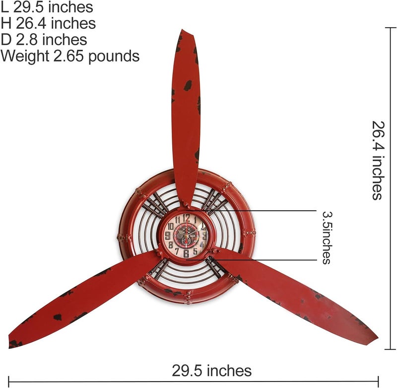AOROTOE Aviation Pilot Gifts for Man Idea Airplane Propeller Wall Decor Antique Metal Vintage Industrial Wall Art Boys Living Room Bedroom Rustic Home Wall Sculptures Red - Image 2