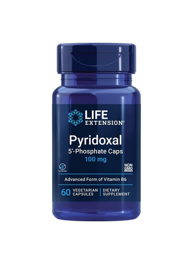 Life Extension Pyridoxal 5'-Phosphate 100 mg P5P – Essential Vitamin B6 For Heart, Nerve & Eye Health – Glucose & Blood Sugar Supplement - Gluten-Free, Non-GMO - 60 Vegetarian Capsules - Image 1