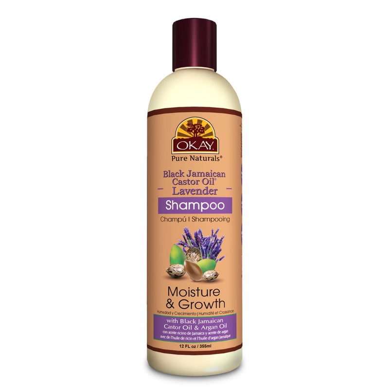 OKAY Black Jamaican Castor Oil Lavender Shampoo For All Hair Types Textures Moisturize Strengthen Regrow Hair With Argan Oil Free of Paraben Silicone Sulfate 12 oz