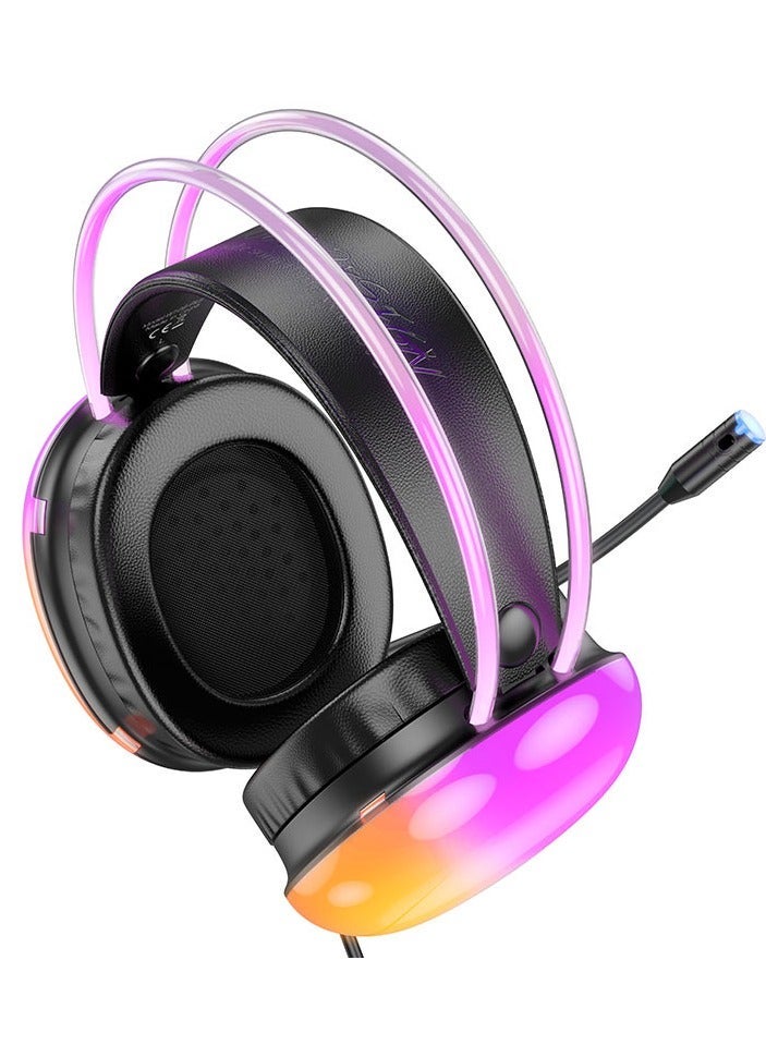 Hoco W109 Plus Rich 7.1 Channel Wired Gaming Headphones with USB-A Connector, High Definition Noise-Cancelling Microphone, Dynamic RGB Lighting, and Comfortable Leather Earmuffs – Perfect for Immersive PC, Console, and Online Gaming Experience  - Image 5