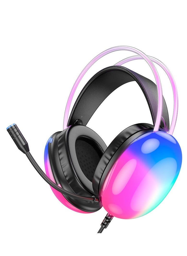 Hoco W109 Plus Rich 7.1 Channel Wired Gaming Headphones with USB-A Connector, High Definition Noise-Cancelling Microphone, Dynamic RGB Lighting, and Comfortable Leather Earmuffs – Perfect for Immersive PC, Console, and Online Gaming Experience  - Image 1