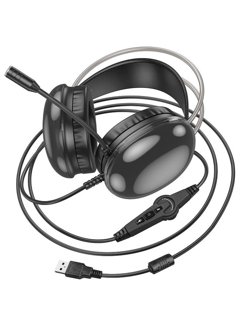 Hoco W109 Plus Rich 7.1 Channel Wired Gaming Headphones with USB-A Connector, High Definition Noise-Cancelling Microphone, Dynamic RGB Lighting, and Comfortable Leather Earmuffs – Perfect for Immersive PC, Console, and Online Gaming Experience  - Image 3