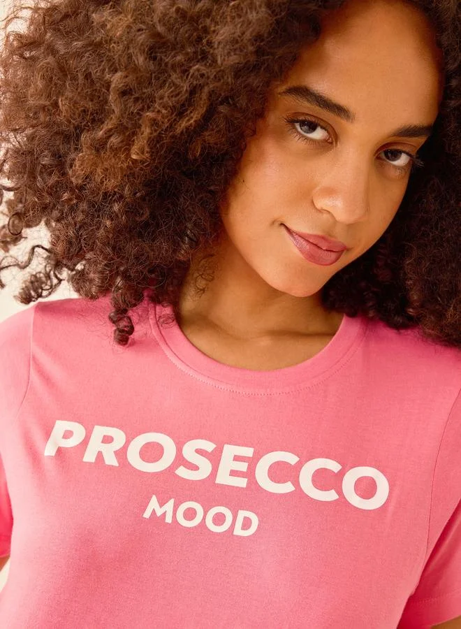 OUTZIDR Pink Crew Neck Graphic T-Shirt - 100% Cotton