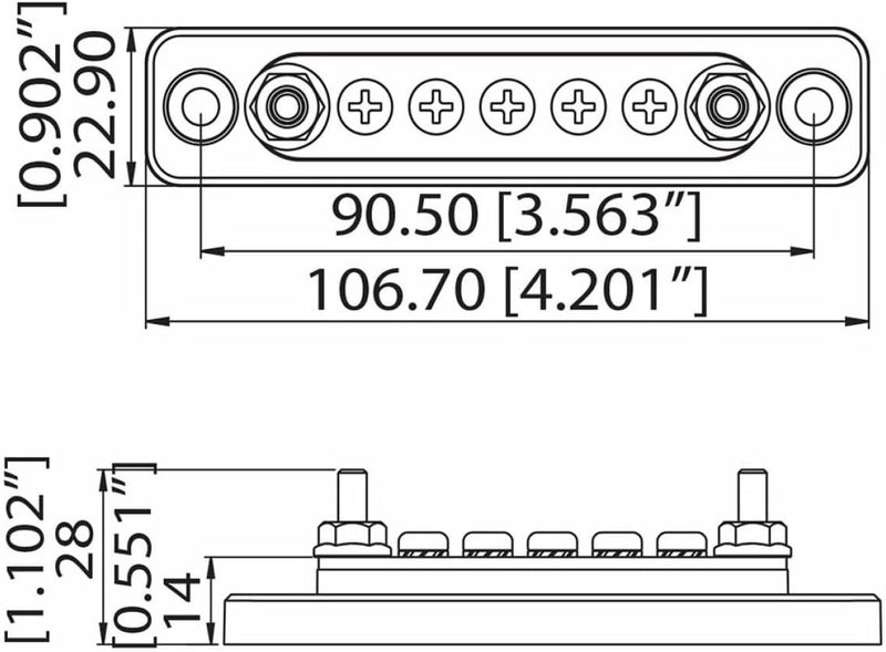 48v 100a Rv Bus Bar Distribution Block with 5 Screw Terminals #8/32 and 2 Studs 3/16”-24, Cover, Automotive and Boat Electrical Junction Terminal Block - Image 2