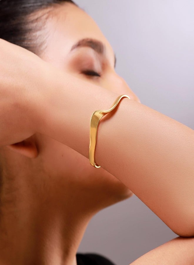 VOYLLA Flow Tide Ribbon Cuff Bracelet for Women Anti Tarnish Gold Stylish Western Adjustable Open Cuff Bracelet Valentines Womens Day Gift for Girlfriend Wife Anniversary Gift for Her - Image 4