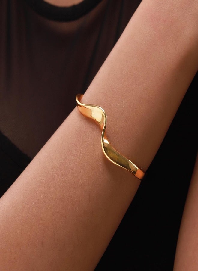VOYLLA Flow Tide Ribbon Cuff Bracelet for Women Anti Tarnish Gold Stylish Western Adjustable Open Cuff Bracelet Valentines Womens Day Gift for Girlfriend Wife Anniversary Gift for Her - Image 3