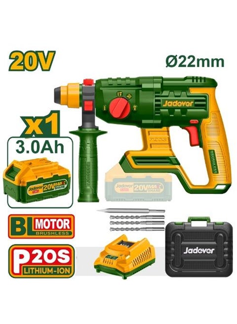 Jadever Rotary Hammer 20V With Battery 3Ah Include Drill Bits  Jdlm1522