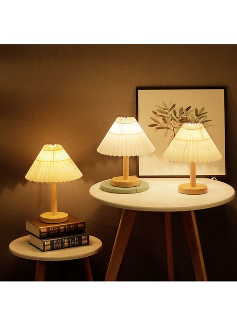Pleated Table Lamp Nordic Ins Style Bedroom Bedside Lamp Japanese Style Nightlight Net Red Light Girl's Dormitory Xiru-Color:(apricot Cover) Small Size - Rotary Dimmer Switch + 9 Watt Eye Protection Warm Light Led♜
