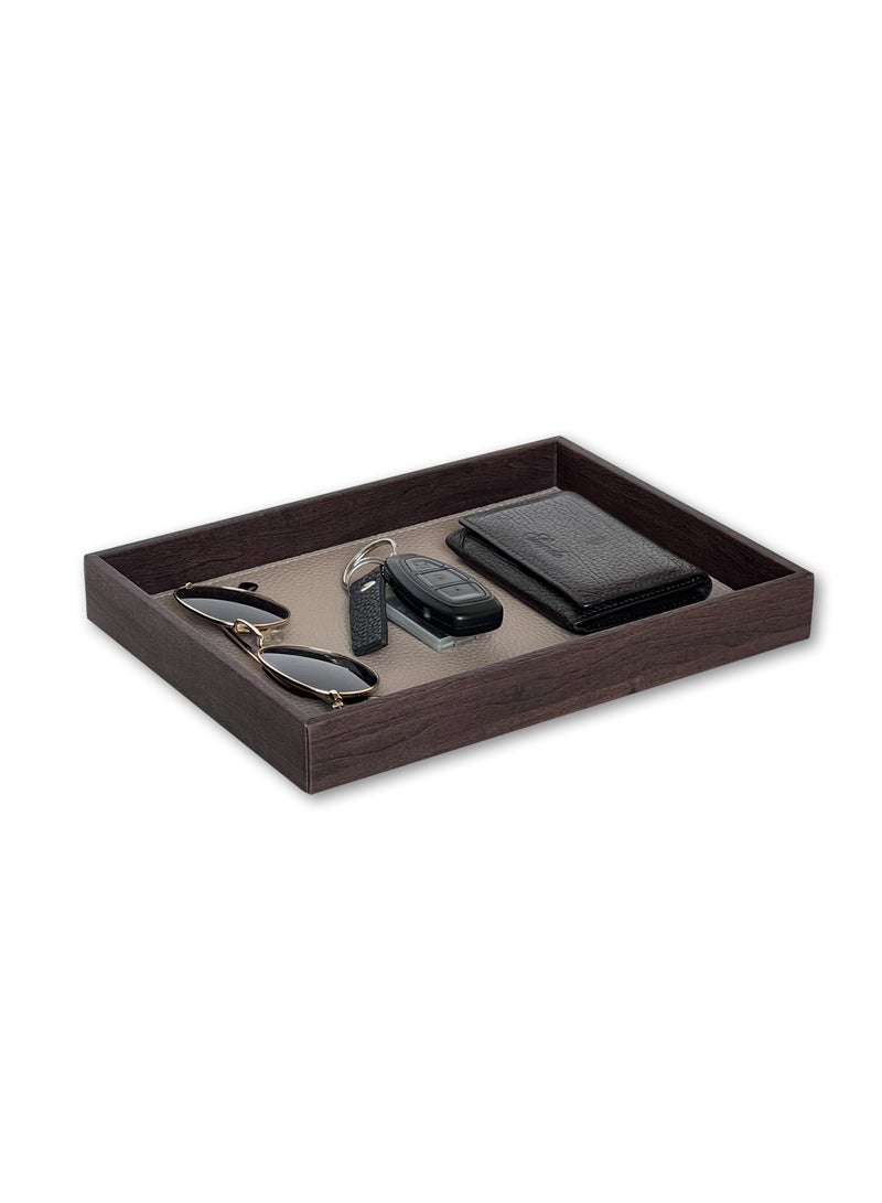 LeArt Leather Valet Tray for Men & Women – Leather Tray Organizer | Bedside, Nightstand, Office Desk Organizer Tray | Catchall Tray (Wooden Walnut) - Image 1