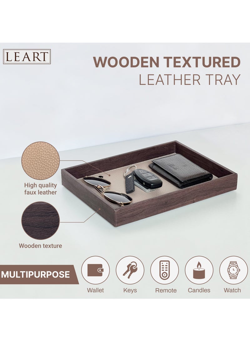 LeArt Leather Valet Tray for Men & Women – Leather Tray Organizer | Bedside, Nightstand, Office Desk Organizer Tray | Catchall Tray (Wooden Walnut) - Image 2