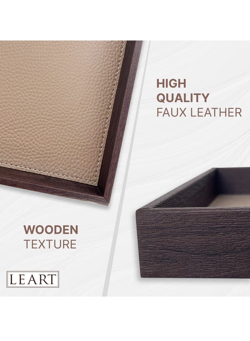 LeArt Leather Valet Tray for Men & Women – Leather Tray Organizer | Bedside, Nightstand, Office Desk Organizer Tray | Catchall Tray (Wooden Walnut) - Image 4