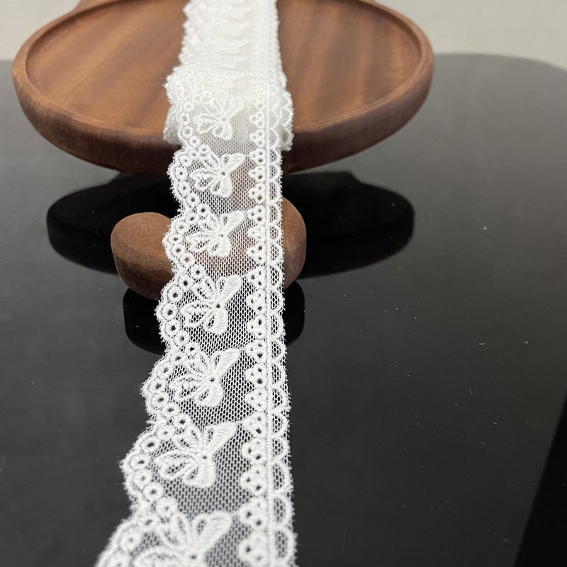 Buysk 5 Yards Cotton Bowknot Eyelet Lace Trim Ribbon for Sewing Crafts Wedding Decoration Gift Wrap, 1.4 Inch Wide (White) - Image 1