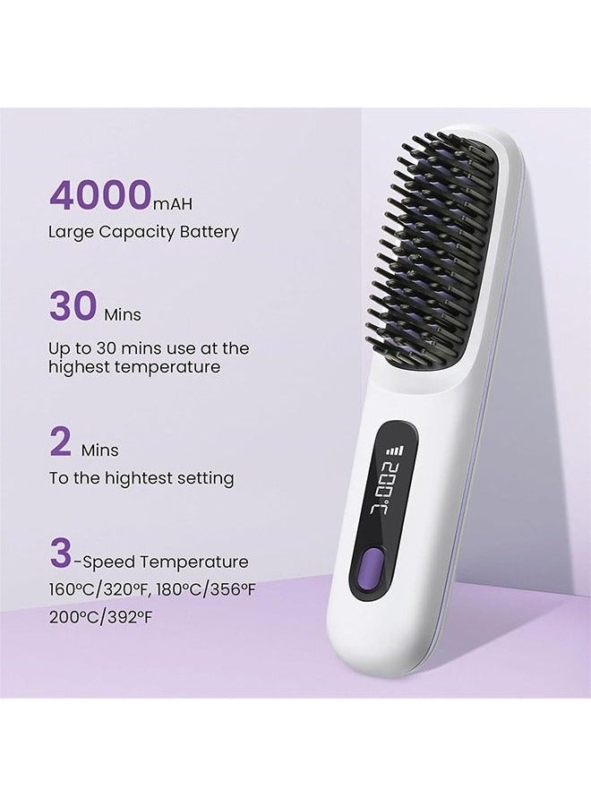 Cordless Hair Straightener Brush, USB Rechargeable 4000mAh Straightening Brush for Travel Mini Curling Iron for Short Hair Negative Ion Anti-Scald Hot Comb Flat Iron 3 Temp-Settings, Black - Image 2