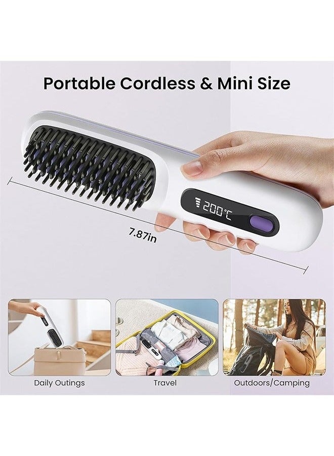 Cordless Hair Straightener Brush, USB Rechargeable 4000mAh Straightening Brush for Travel Mini Curling Iron for Short Hair Negative Ion Anti-Scald Hot Comb Flat Iron 3 Temp-Settings, Black - Image 3