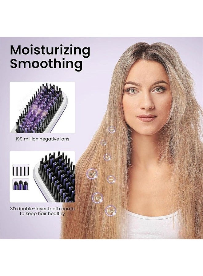 Cordless Hair Straightener Brush, USB Rechargeable 4000mAh Straightening Brush for Travel Mini Curling Iron for Short Hair Negative Ion Anti-Scald Hot Comb Flat Iron 3 Temp-Settings, Black - Image 4