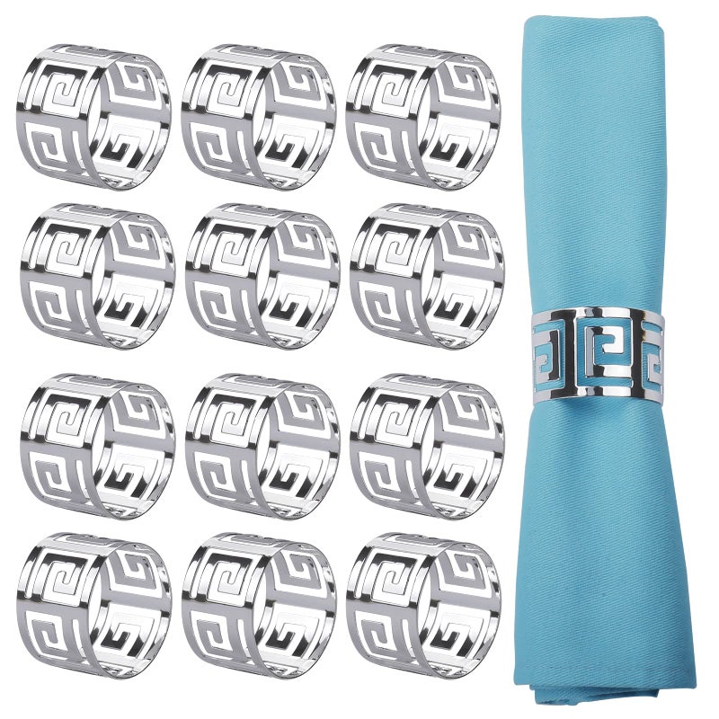 LogHog Silver Napkin Rings Set of 12Attractive Glossy Napkin Ring Metal BucklesElegant Napkin Rings for Table Setting at The Wedding Parties Holiday Daily Family Gathering Alloy Silver
