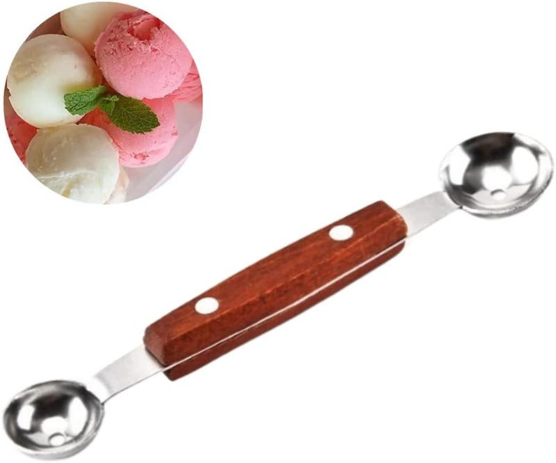 Ebonee Double-Sided Fruit Melon Baller Spoon with wood handle, 2 in 1 Stainless Steel Scoop Cutter 16cm (2 Pack) - Image 5