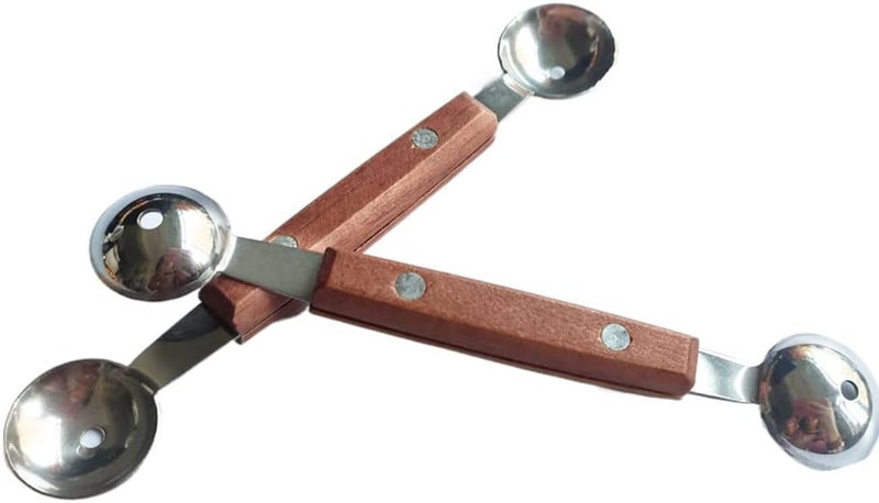 Ebonee Double-Sided Fruit Melon Baller Spoon with wood handle, 2 in 1 Stainless Steel Scoop Cutter 16cm (2 Pack) - Image 1
