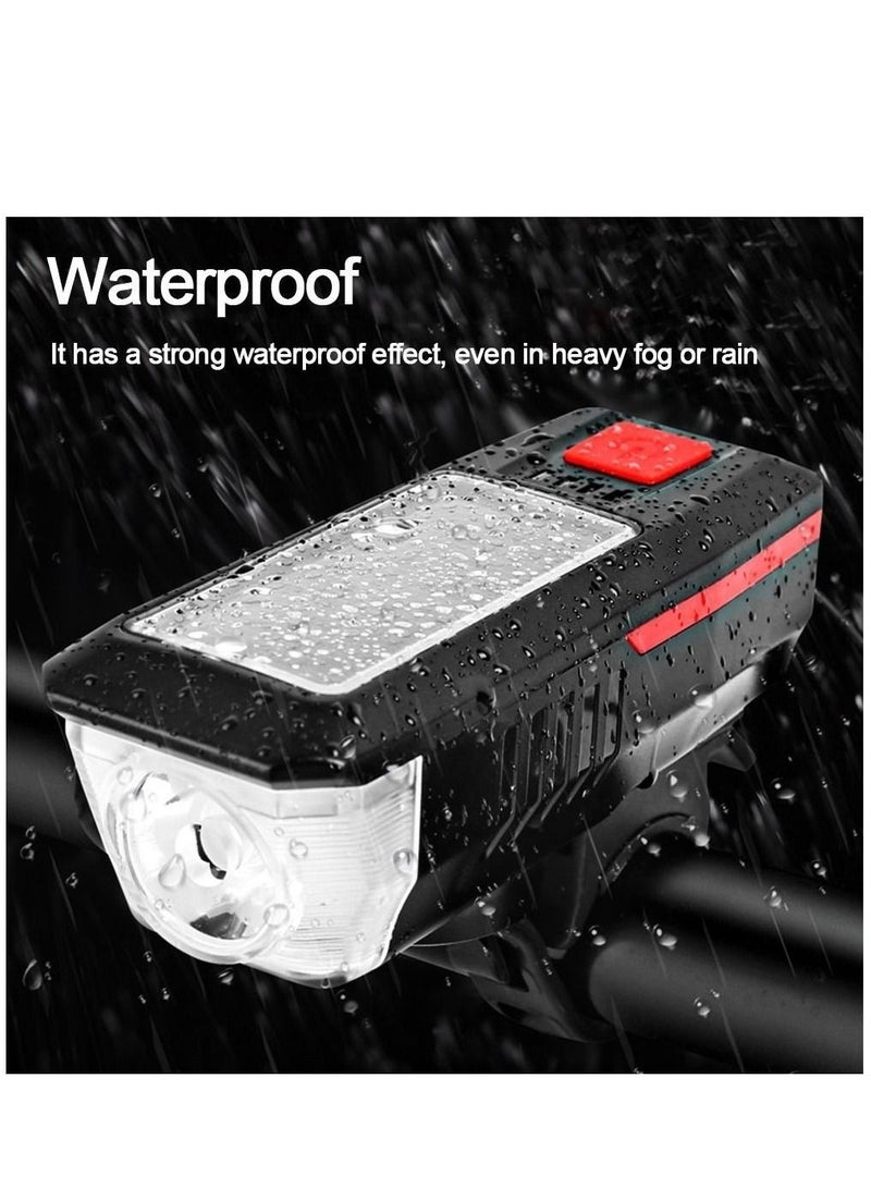Waterproof Solar-USB Charging Bike Light Horn 11x4x3.5cm - Image 1