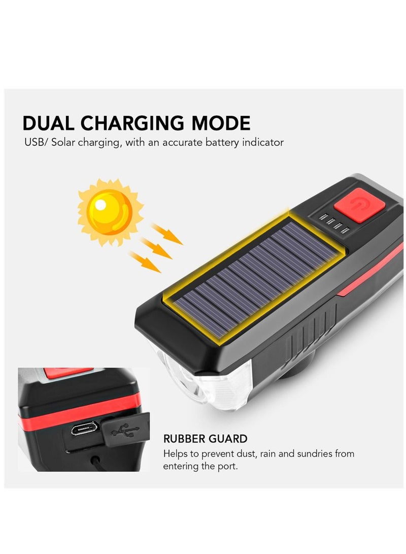 Waterproof Solar-USB Charging Bike Light Horn 11x4x3.5cm - Image 2