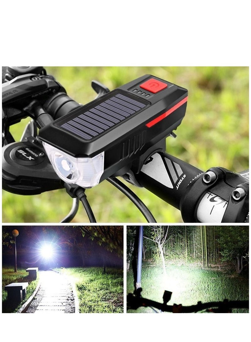 Waterproof Solar-USB Charging Bike Light Horn 11x4x3.5cm - Image 3