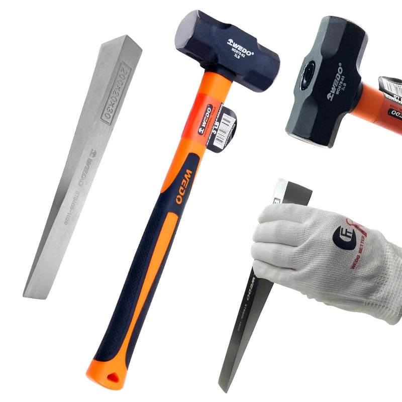 WEDO 8 Flange Wedge 3lb Sledge Hammer 2PCS Set200mm Stainless Steel Split WedgeHigh Carbon Steel Crack Hammer with Fiberglass HandleDieforged