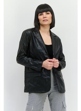 Women Petite Solid Casual Blazer, Black
