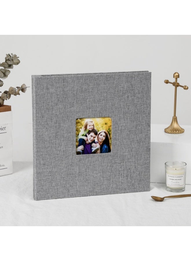 40-page self-adhesive photo album, gray linen window self-adhesive laminated photo album family photo album DIY pasted handmade photo album - Image 1