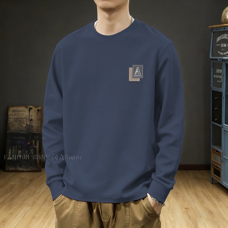 Men's long-sleeved t-shirt 2025 new super popular Japanese lazy style loose base shirt combed pure cotton early autumn top - Image 2