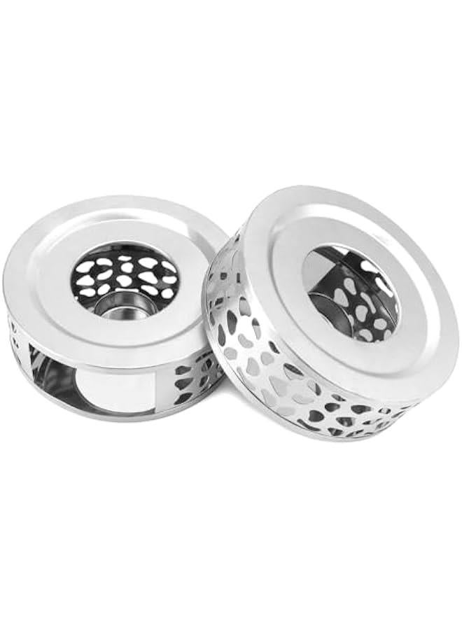 Arabest Tea Kettle Warmer, 4 Pack Brushed Stainless Steel Kettle, Hollow Frame, with Tea Candle Holder, Fits Most Teapots, Silver - Image 2