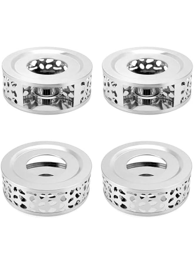 Arabest Tea Kettle Warmer, 4 Pack Brushed Stainless Steel Kettle, Hollow Frame, with Tea Candle Holder, Fits Most Teapots, Silver - Image 1