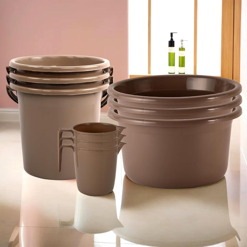 Urbane Home Urbane Home Set of 9 Bathroom Combo Set Bathware Set Bathing Set 3 Piece Tub3 Piece Bucket 3 Piece Mug Combo Set for Bathroom Bathroom Accessories Set Brown  - Image 1