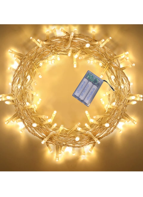 Warm White AA Battery Powered LED String Lights 7mtr 50 LEDs String Lights for Christmas EID Ramadan Xmas Tree Diwali Home Wedding Decorations 2 Modes and ON OFF Button at Battery Box