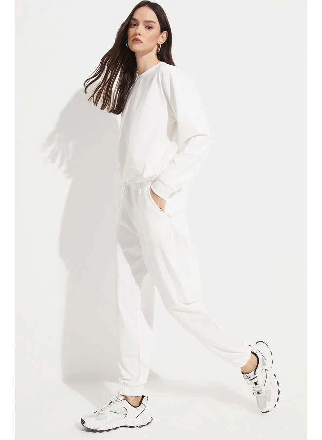 JUNE June Women Scuba Fabric Relaxed Fit Sports Sweatpant White