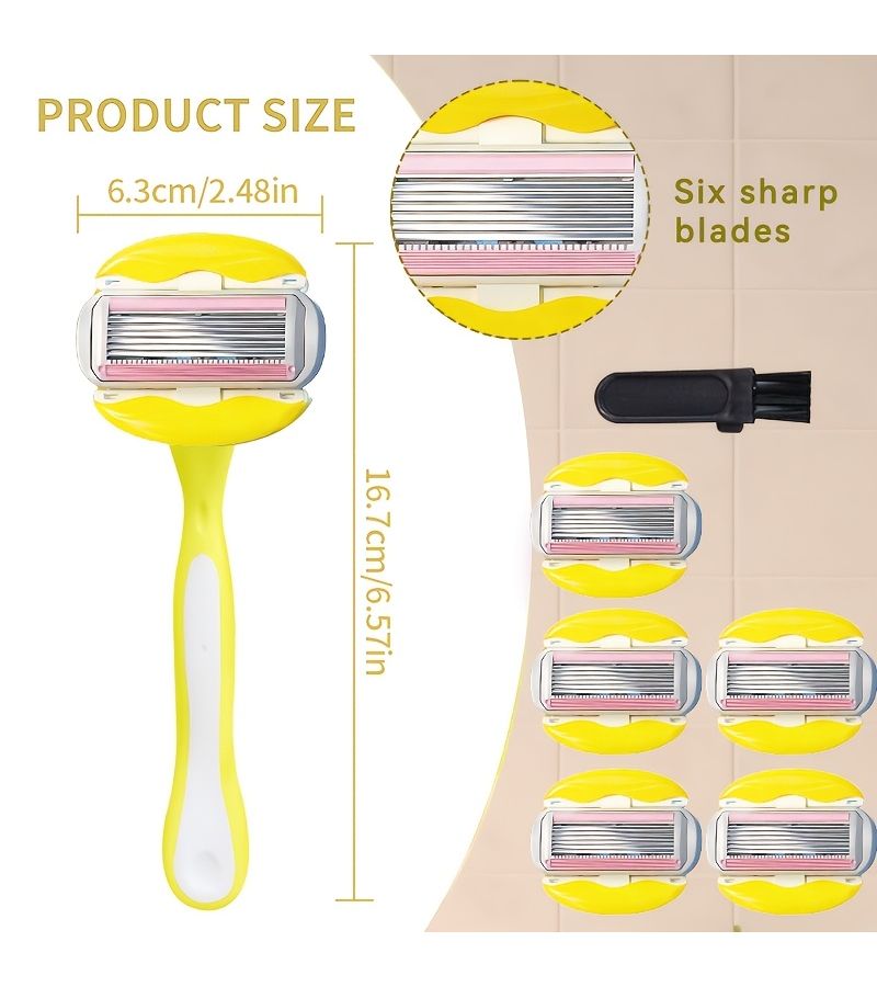 Women Razor 1 Handle 6 Refills Manual Shaver With Dual 6 Layers Stainless Steel Blades And Replaceable Head Each Lasts 30 Days Lubricated Soap Bar With Vitamin E And Aloe Vera Smooth Gentle On Sensitive Skin Gifts For Her - Image 4