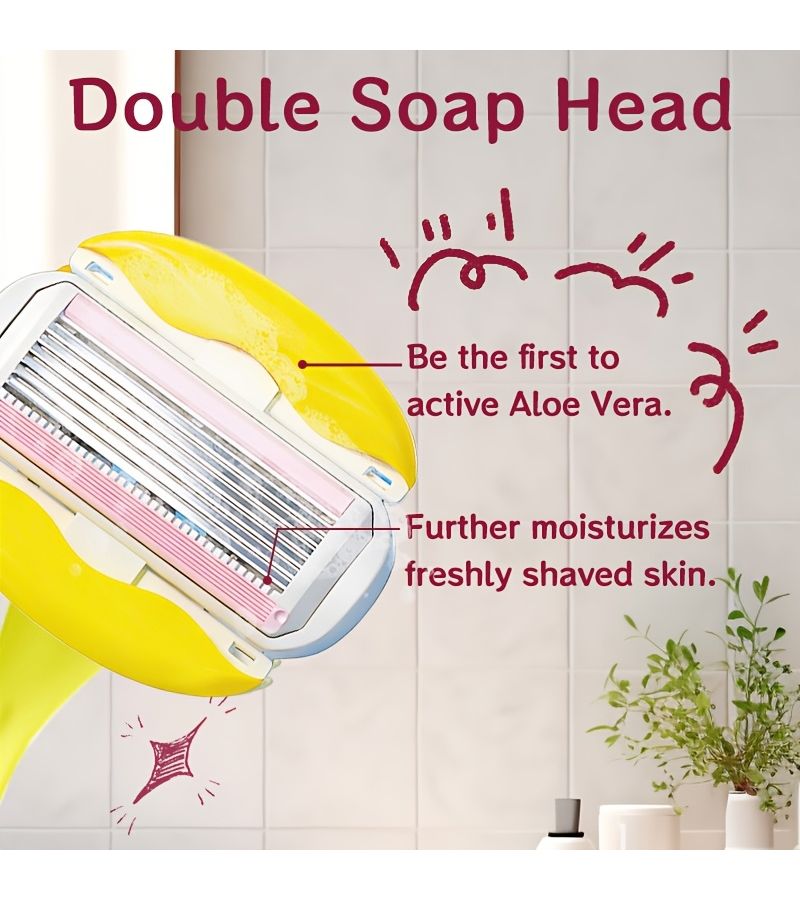 Women Razor 1 Handle 6 Refills Manual Shaver With Dual 6 Layers Stainless Steel Blades And Replaceable Head Each Lasts 30 Days Lubricated Soap Bar With Vitamin E And Aloe Vera Smooth Gentle On Sensitive Skin Gifts For Her - Image 2
