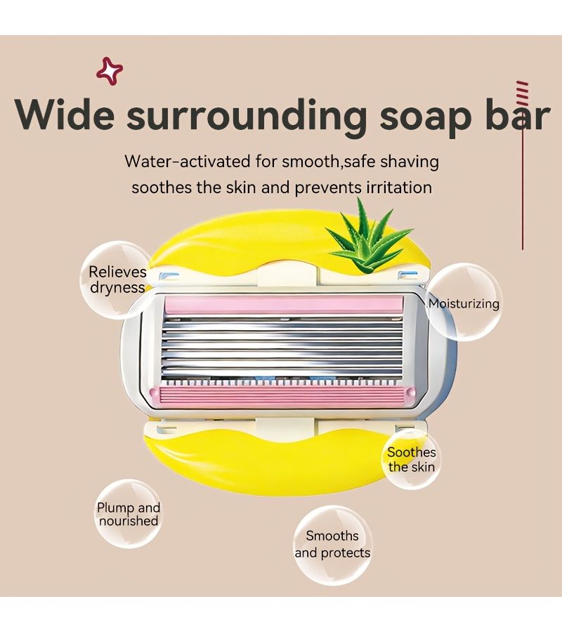Women Razor 1 Handle 6 Refills Manual Shaver With Dual 6 Layers Stainless Steel Blades And Replaceable Head Each Lasts 30 Days Lubricated Soap Bar With Vitamin E And Aloe Vera Smooth Gentle On Sensitive Skin Gifts For Her - Image 3